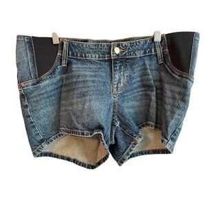 Isabel Maternity Midi Denim Shorts W/ Expandable Panels Size 10 NWT‎